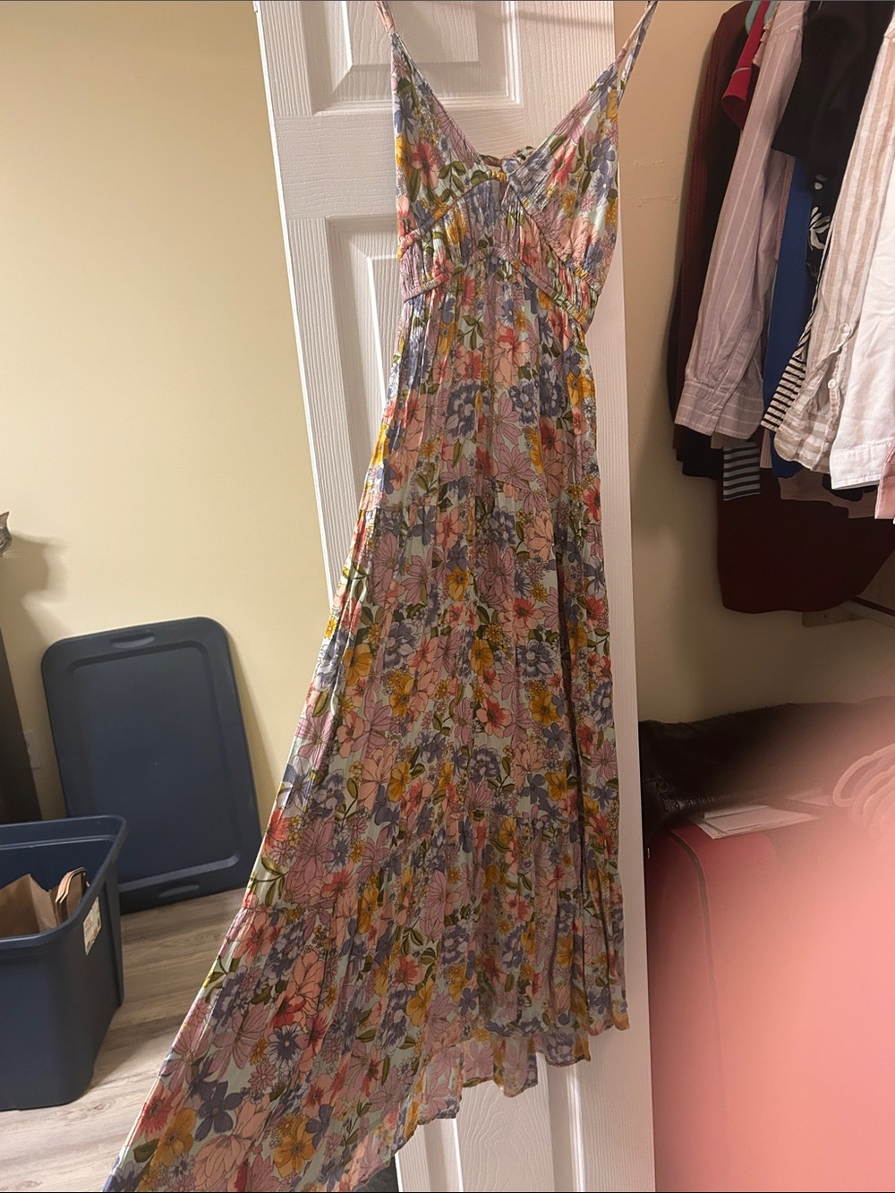 Angie Pink Floral Backless Maxi Dress with Spaghetti Straps